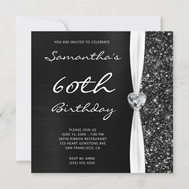 Grått Black Ombre Foil Faux Glitter Glam Birthday Inbjudningar (Framsida)