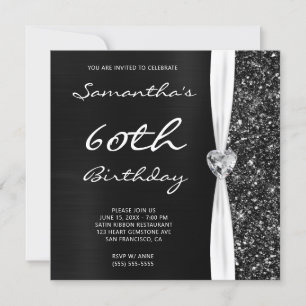 Grått Black Ombre Foil Faux Glitter Glam Birthday Inbjudningar