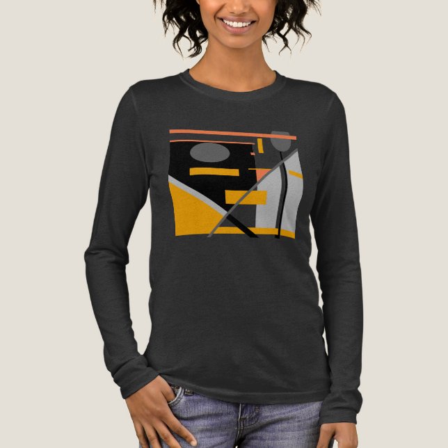 Grått Black Orange Geometric Shapes MCM look Motif T Shirt (Framsida)