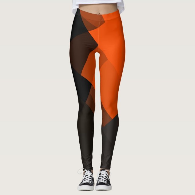 Grått Black Orange Modern geometrisk Mönster Leggings (Framsida)