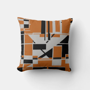 Grått Black på Orange Geometric Abstrakt labyrint Kudde