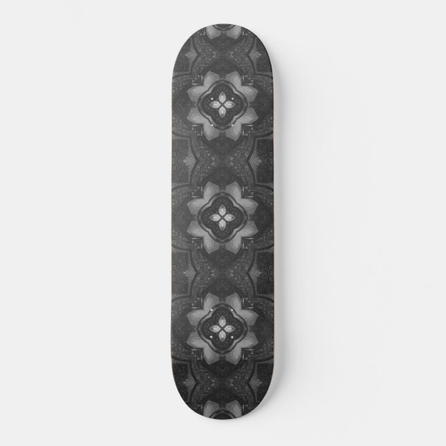 Grått Black Pencil Blommigt Patterned Skateboard D (Framsida)