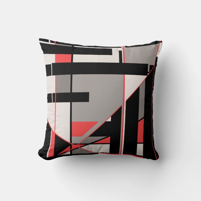 Grått Black Red White Geometric Abstract Design Kudde (Framsida)