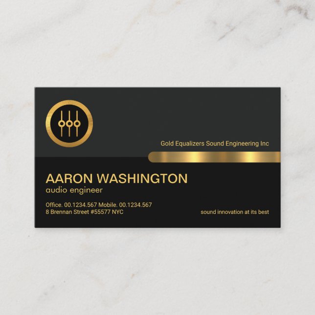 Grått Black Retro Column Guld Ljud Equalizer Audio Visitkort (Framsida)