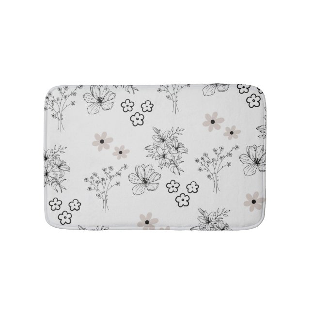 Grått Black Retro Y2K Hippie Flower Mönster Badrumsmatta (Framsidan)