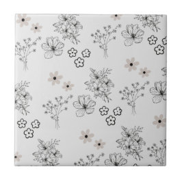 Grått Black Retro Y2K Hippie Flower Mönster Kakelplatta