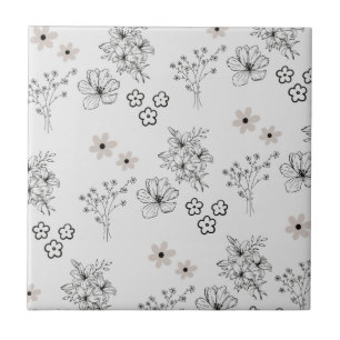 Grått Black Retro Y2K Hippie Flower Mönster Kakelplatta