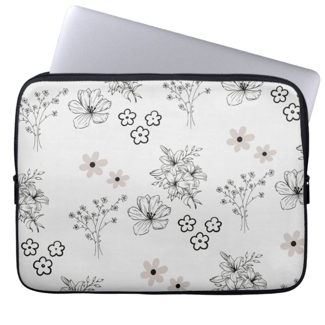 Grått Black Retro Y2K Hippie Flower Mönster Laptop Fodral (Framsidan)