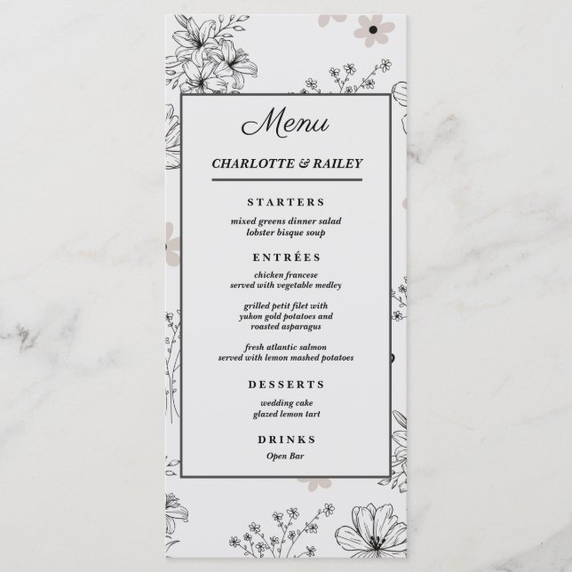 Grått Black Retro Y2K Hippie Flower Mönster Meny (Framsida)