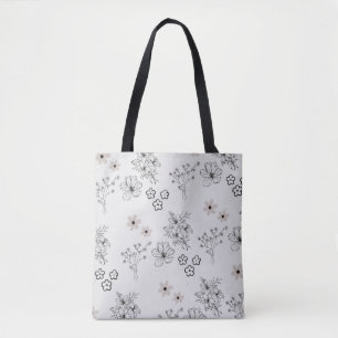 Grått Black Retro Y2K Hippie Flower Mönster Tygkasse