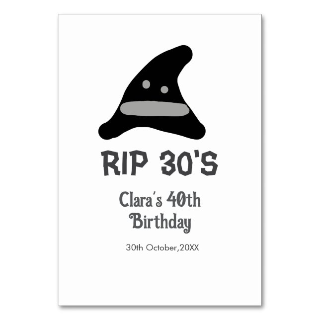 Grått Black RIP 30:s 40-årsdag häxhatt Bordsnummer (Framsidan)