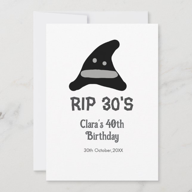 Grått Black RIP 30:s 40-årsdag häxhatt Inbjudningar (Framsida)