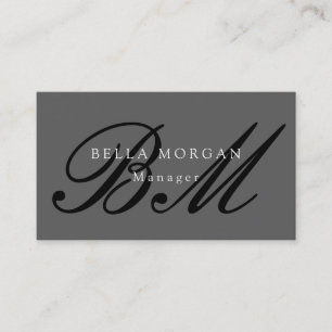 Grått Black Script Monogram Modern Snyggt Visitkort