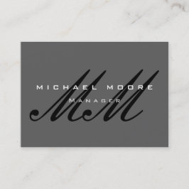 Grått Black Script Monogram Modern Visitkort