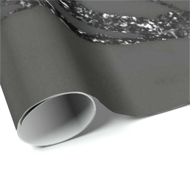 Grått Black Spark Graphite Glitter Marble Stone Lu Presentpapper (Rullad Hörn)
