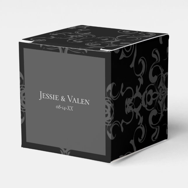 Grått & Black Swirl Gothic Bröllop Presentaskar (Framsidan Sidan)
