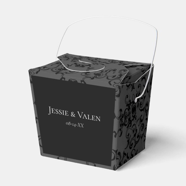 Grått & Black Swirl Gothic Bröllop Presentaskar (Framsidan Sidan)