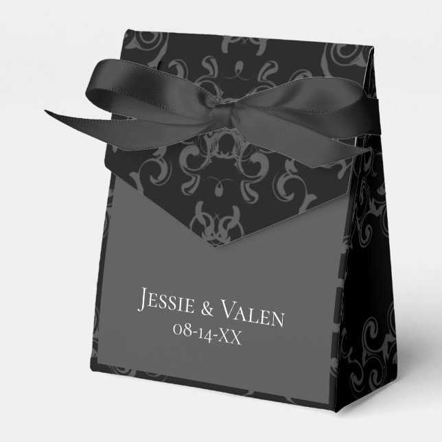 Grått & Black Swirl Gothic Bröllop Presentaskar (Framsidan Sidan)