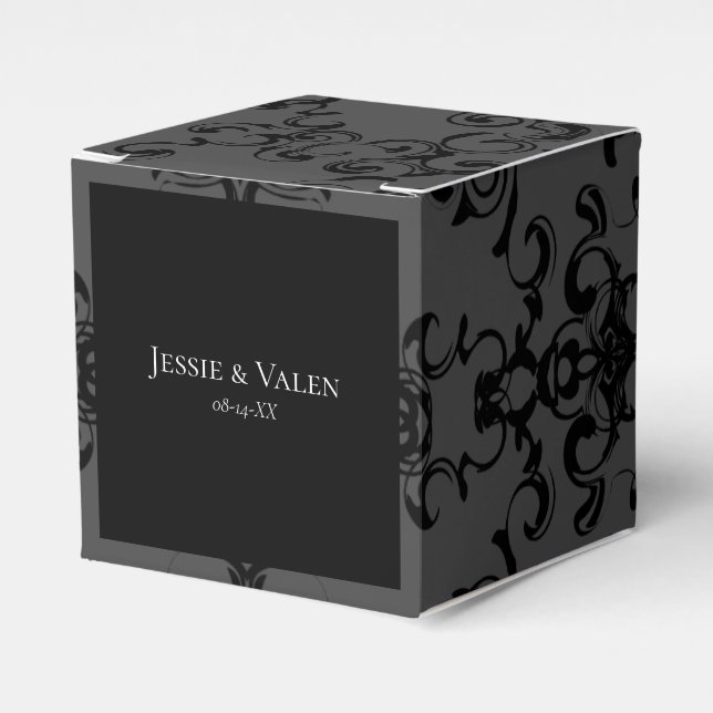 Grått & Black Swirl Gothic Bröllop Presentaskar (Framsidan Sidan)