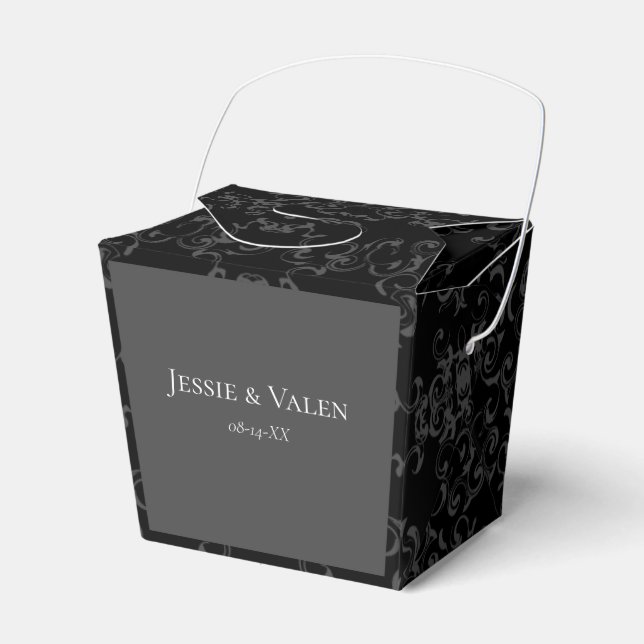 Grått & Black Swirl Gothic Bröllop Presentaskar (Framsidan Sidan)