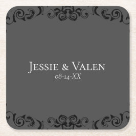 Grått & Black Swirl Gothic Bröllop Underlägg Papper Kvadrat