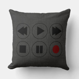 grått Black Tech Icons Rewind Play Fast Foward Kudde