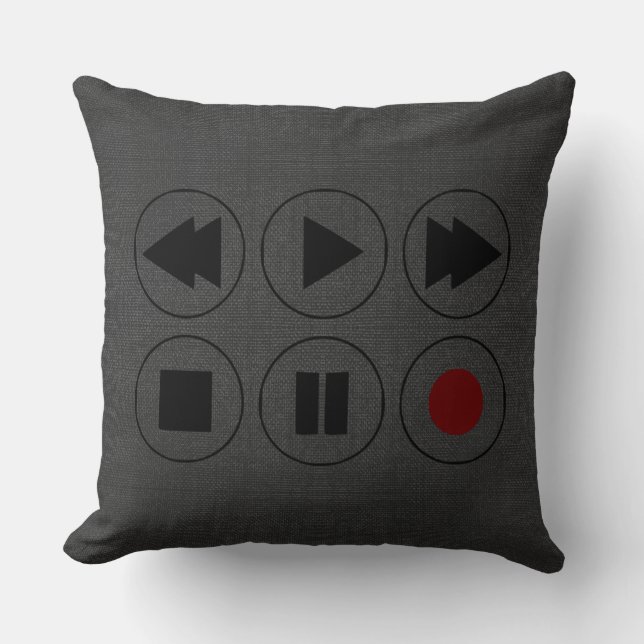 grått Black Tech Icons Rewind Play Fast Foward Kudde (Framsida)