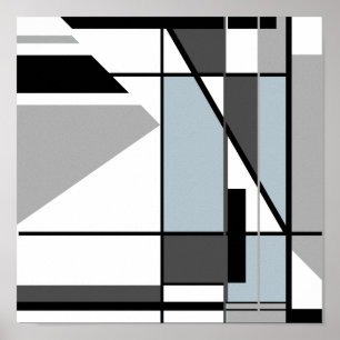 Grått Black White Abstrakt Mosaic-like Design Poster