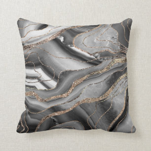 Grått Black White Agate Guld Glitter Glam #1 Kudde