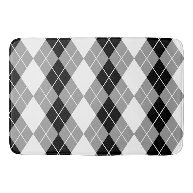 Grått Black White Argyle Diamant Design Badrumsmatta (Framsidan)