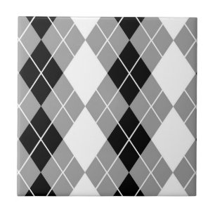 Grått Black White Argyle Diamant Design Kakelplatta