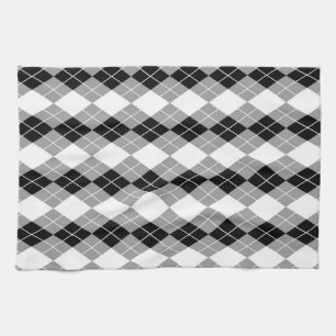 Grått Black White Argyle Diamant Design Kökshandduk