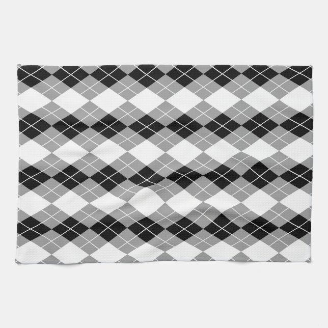 Grått Black White Argyle Diamant Design Kökshandduk (Horisontell)