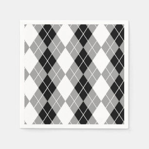 Grått Black White Argyle Diamant Design Pappersservett
