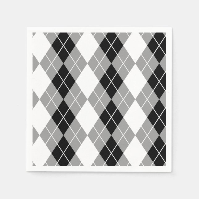 Grått Black White Argyle Diamant Design Pappersservett (Framsidan)
