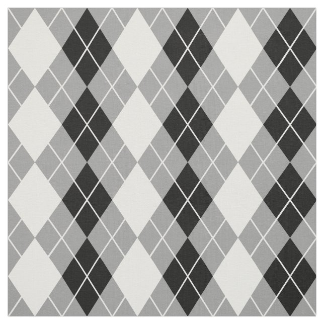 Grått Black White Argyle Diamant Design Tyg (Provkarta)