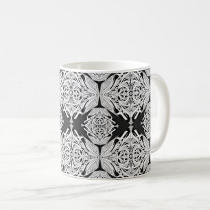 Grått Black White Butterfly Vinge Abstrakt Mönster Kaffemugg
