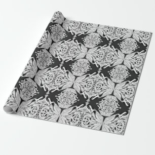 Grått Black White Butterfly Vinge Abstrakt Mönster Presentpapper