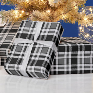 Grått Black White Flanell Play Tartan Design Presentpapper