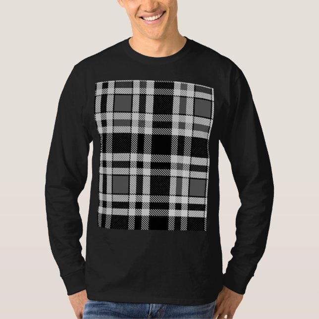 Grått Black White Flanell Play Tartan Design T Shirt (Framsida)