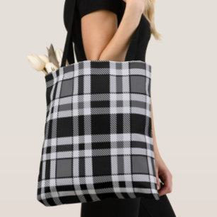 Grått Black White Flanell Play Tartan Design Tygkasse