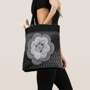 Grått Black White Flower Artisan Crochet Skriv ut Tygkasse