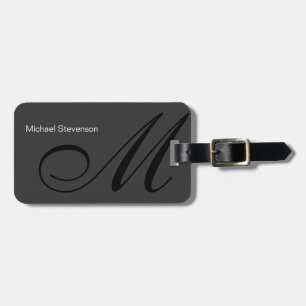 Grått Black White Monogram Initialer Modern Bagagebricka
