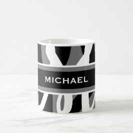 Grått Black White Monogram-Personlig Kaffemugg