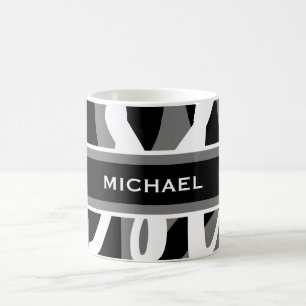 Grått Black White Monogram-Personlig Kaffemugg