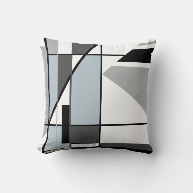 Grått Black White Mosaic Geometric Mönster Kudde (Framsida)