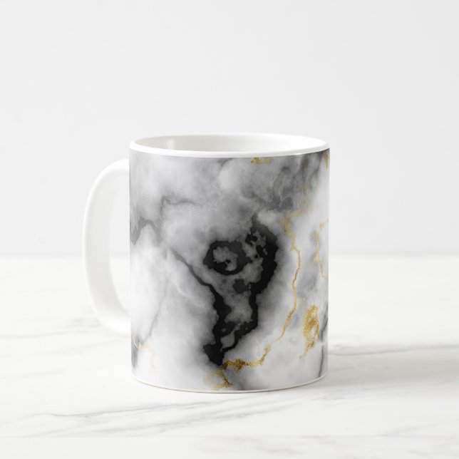 Grått Black White och Guld Marble Mönster Kaffemugg (Framsida vänster)