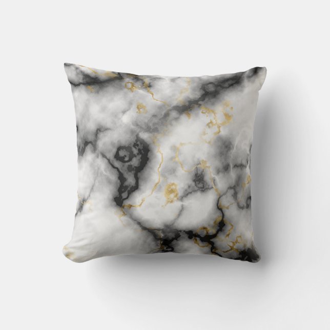 Grått Black White och Guld Marble Mönster Kudde (Framsida)