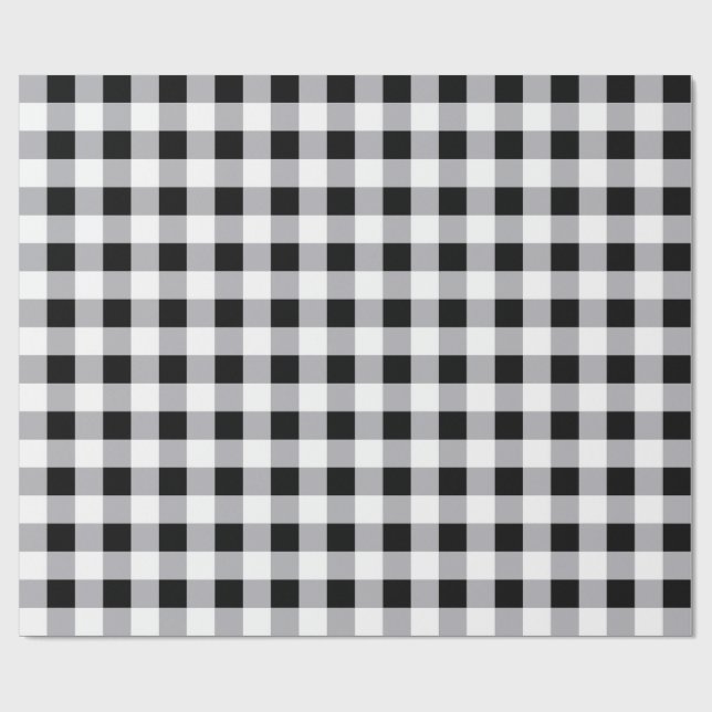 Grått Black White Play Check Mönster Presentpapper (Platt)