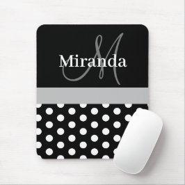 Grått Black White Polka Dot Monogram Mouse Pad Musmatta
